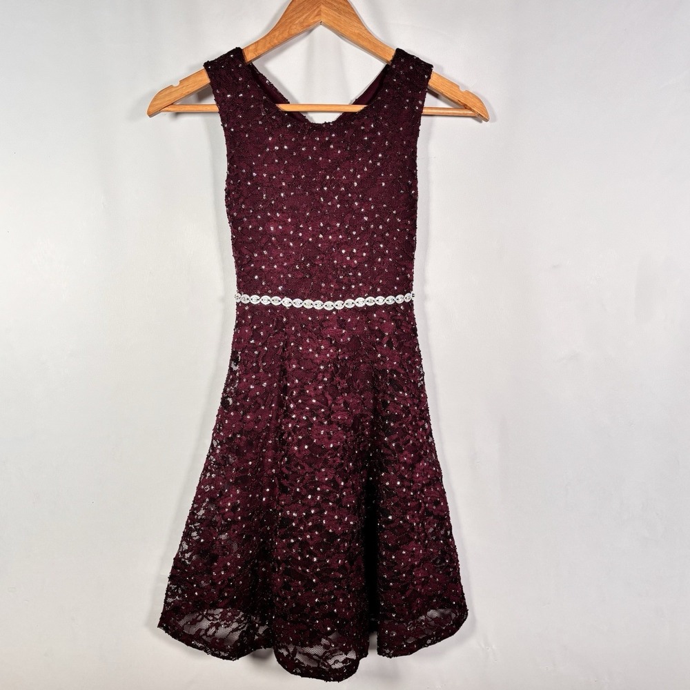 Speechless Kids Dress Girls Size 10 Party Church Sparkly Maroon Easter Holiday